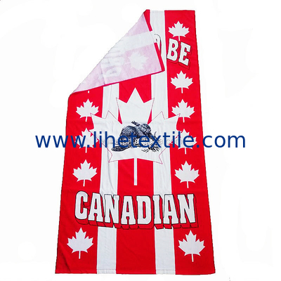 100% Cotton Terry Velour 2 Person Beach Towel Custom Print The Maple Leaf White And Red Striped Beach Towel With Logo