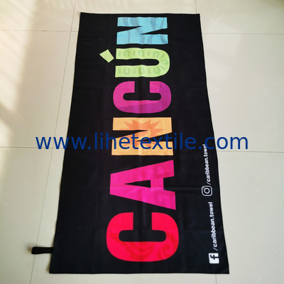 RPET plastic bottle fiber custom design double side printed recycled microfiber suede beach towel with logo
