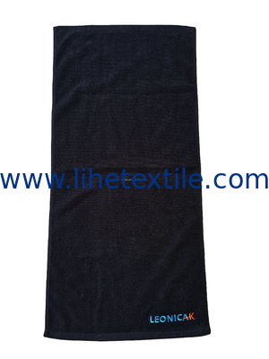 Wholesale 100% cotton plain black hand towel with embroidery logo sport gym towel