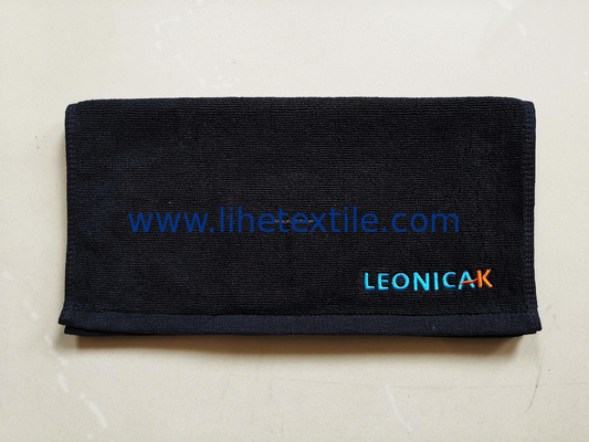 Wholesale 100% cotton plain black hand towel with embroidery logo sport gym towel