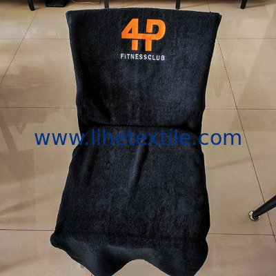 Wholesale customized 100% cotton embroidered logo black towel gym sports towel with pocket