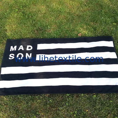 Black and white striped jacquard beach towel cotton terry woven yarn dyed jacquard towel custom luxury jacquard towels