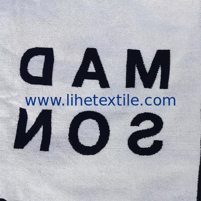 Black and white striped jacquard beach towel cotton terry woven yarn dyed jacquard towel custom luxury jacquard towels