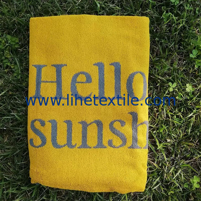 Customized yellow color 100% organic jacquard beach towel water absorbent towels