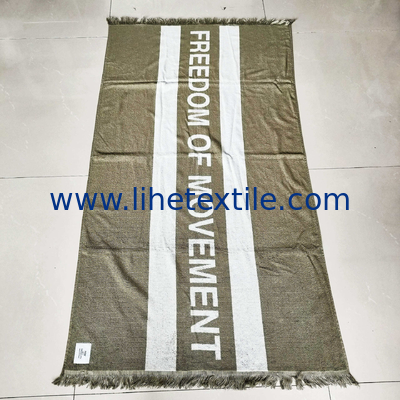 High quality plush 100% organic cotton velour heavy custom cabana stripe jacquard printed terry beach towel with logo