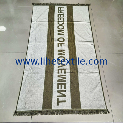 High quality plush 100% organic cotton velour heavy custom cabana stripe jacquard printed terry beach towel with logo
