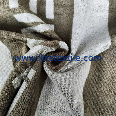 High quality plush 100% organic cotton velour heavy custom cabana stripe jacquard printed terry beach towel with logo
