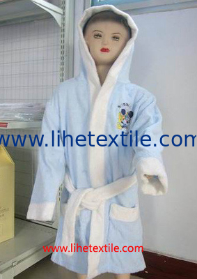 100% cotton children bath robe, pink , yellow , blue , white