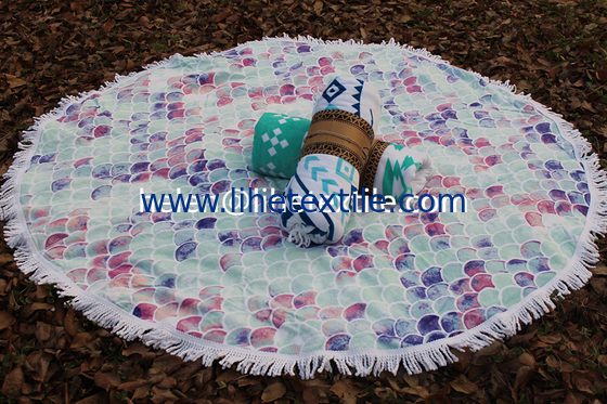 round beach towel printed with tassel customer design , dia 150cm