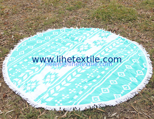 round beach towel printed with tassel customer design , dia 150cm