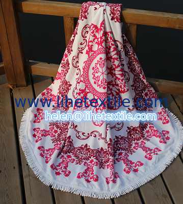 round beach towel printed with tassel customer design , dia 150cm