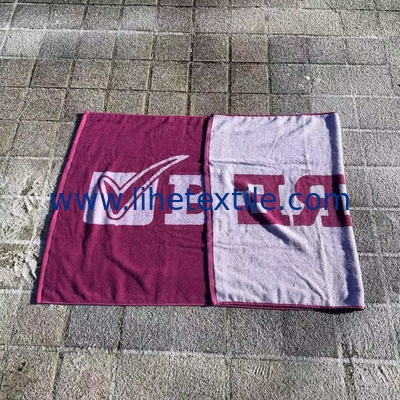 100% cotton velour woven jacquard custom logo beach towel