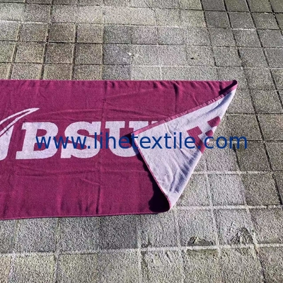 100% cotton velour woven jacquard custom logo beach towel