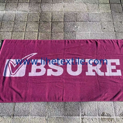100% cotton velour woven jacquard custom logo beach towel