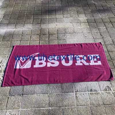 100% cotton velour woven jacquard custom logo beach towel