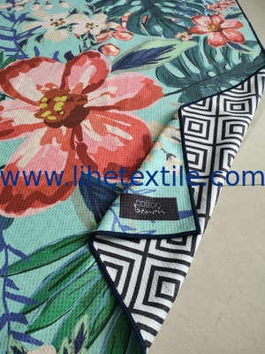 RPET recycled polyester material waffle fabric custom design double side printing beach towel