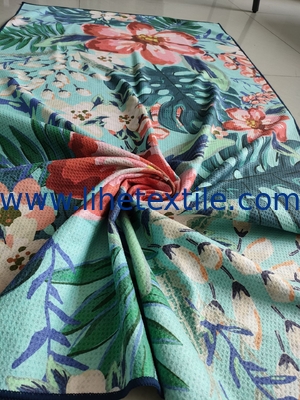 RPET recycled polyester material waffle fabric custom design double side printing beach towel