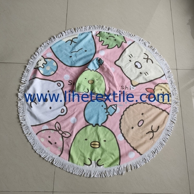 Hotsale round microfiber custom  poncho towel kids printing beach tassel poncho beach towel