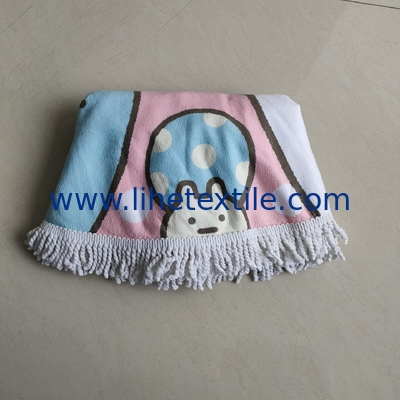 Hotsale round microfiber custom  poncho towel kids printing beach tassel poncho beach towel