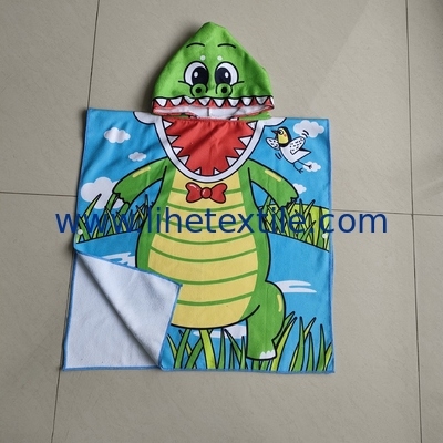 Hotsale microfiber custom  poncho towel kids printing beach  poncho kids cartoon beach towel
