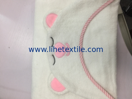 Wholesale organic bamboo hooted baby bath towel large  white embroidery kids cartoon bath towel with hood