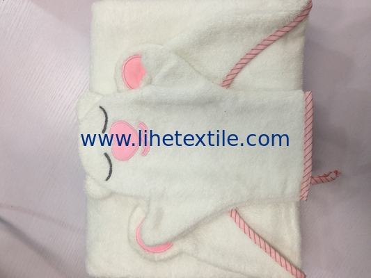 Wholesale organic bamboo hooted baby bath towel large  white embroidery kids cartoon bath towel with hood