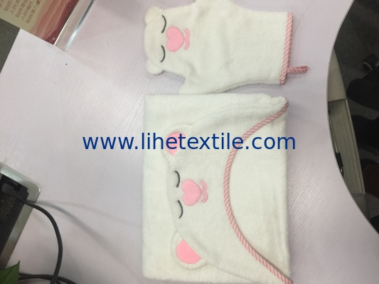 Wholesale organic bamboo hooted baby bath towel large  white embroidery kids cartoon bath towel with hood