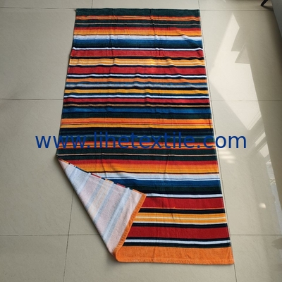 Amazon hot sale 100% cotton custom designer print with logo sublimation beach towels oversized stripe beach towel