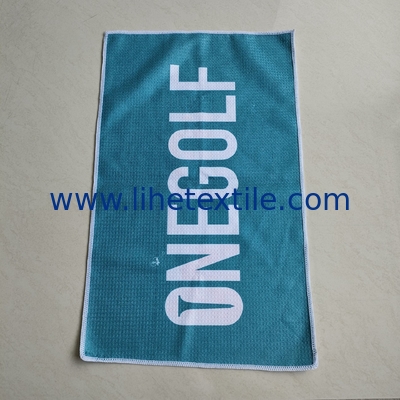 RPET plastic bottle fiber custom design double side printed recycled microfiber waffle sand free beach towel
