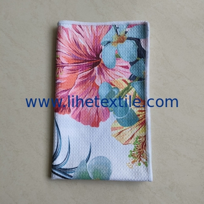 RPET plastic bottle fiber custom design double side printed recycled microfiber waffle sand free beach towel