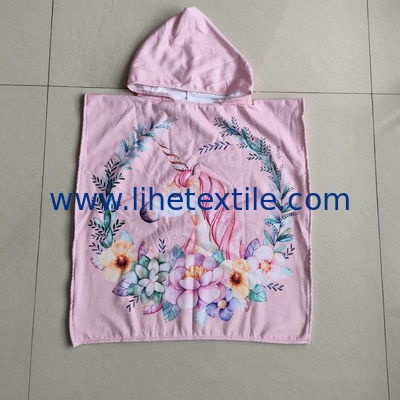 Custom Cartoon Printed  Microfiber Kids Hooded Beach Towel Poncho