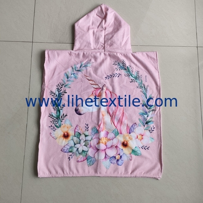 Custom Cartoon Printed  Microfiber Kids Hooded Beach Towel Poncho
