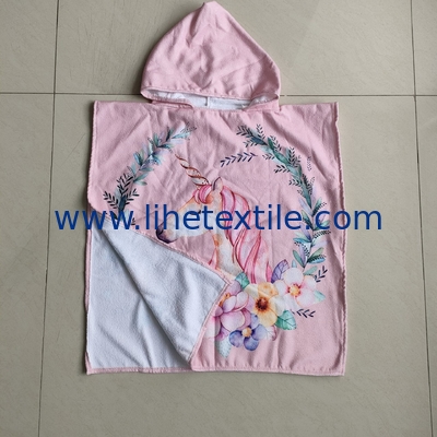 Custom Cartoon Printed  Microfiber Kids Hooded Beach Towel Poncho