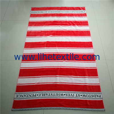100% cotton velour woven jacquard custom logo beach towel