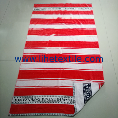 100% cotton velour woven jacquard custom logo beach towel