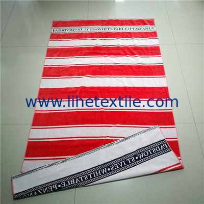 100% cotton velour woven jacquard custom logo beach towel