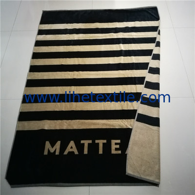 100% cotton velour woven jacquard custom logo beach towel