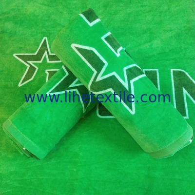 China Manufacture Green Color Organic Cotton Beach Towels With Logo Custom Print Good Quality