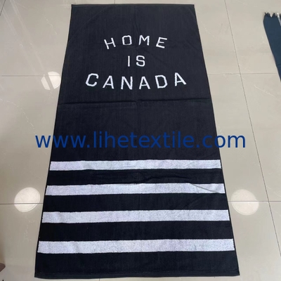 100% cotton velour woven jacquard custom logo beach towel