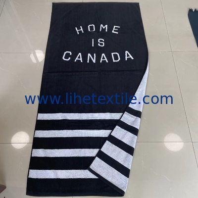 100% cotton velour woven jacquard custom logo beach towel