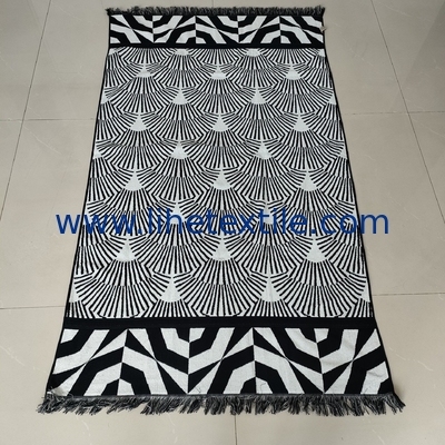 high quality thick complex pattern cotton terry loop jacquard beach towel with tassel