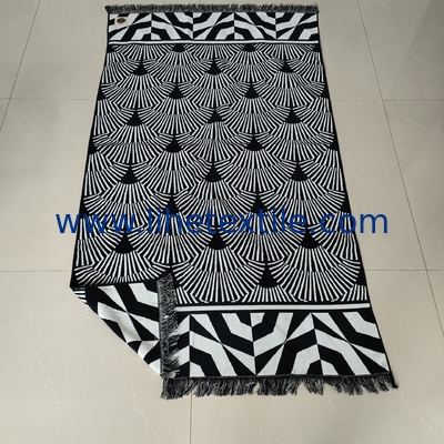 high quality thick complex pattern cotton terry loop jacquard beach towel with tassel