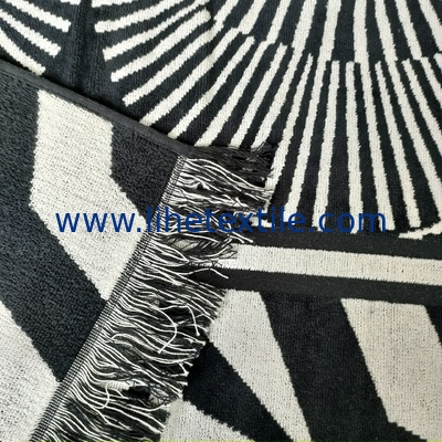 high quality thick complex pattern cotton terry loop jacquard beach towel with tassel
