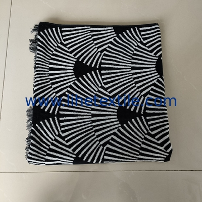 high quality thick complex pattern cotton terry loop jacquard beach towel with tassel