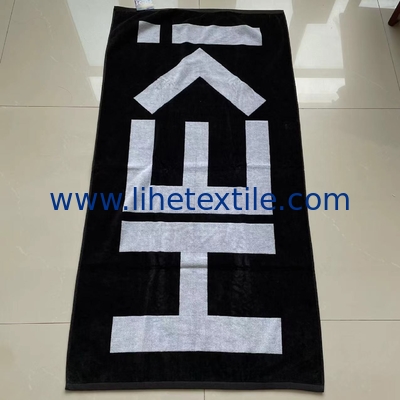 100% cotton thick warm soft terry customized design black white jacquard beach towel