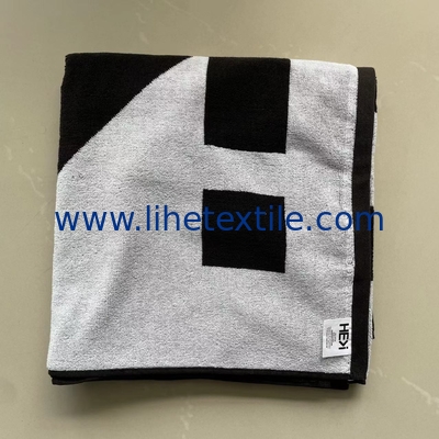 100% cotton thick warm soft terry customized design black white jacquard beach towel
