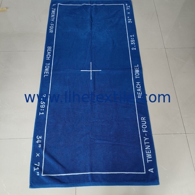 yarn dyed jacquard logo blue large beach cotton bath towel for adults