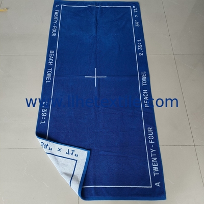 yarn dyed jacquard logo blue large beach cotton bath towel for adults