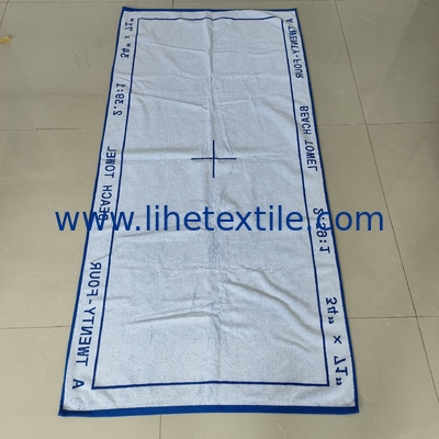 yarn dyed jacquard logo blue large beach cotton bath towel for adults