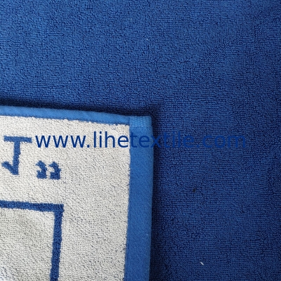 yarn dyed jacquard logo blue large beach cotton bath towel for adults